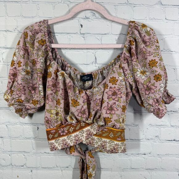 milk & honey Tops - Milk & Honey Crop Tie Blouse Women Medium Floral Bohemian Cottage Top